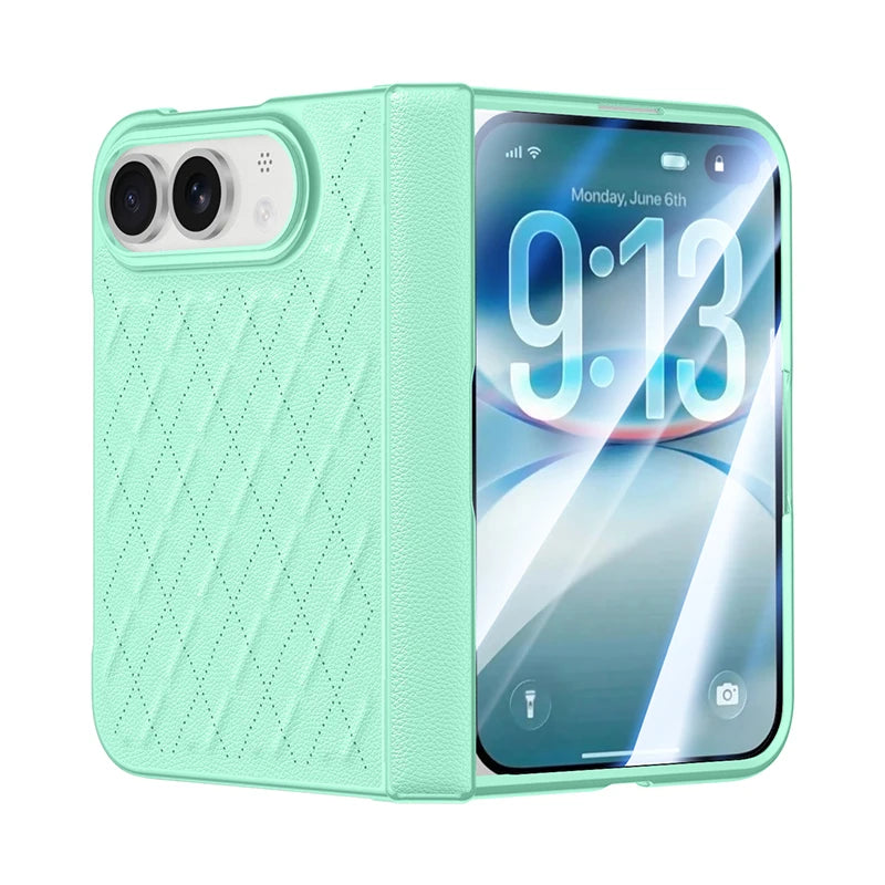 Luxuriöse Magnetische Klapphülle aus PU-Leder für iPhone Duo – Matte MagSafe-Kompatible Schutzhülle mit Scharnierschutz und Schutzfolie Kaufschwan® Grün iPhone Duo
