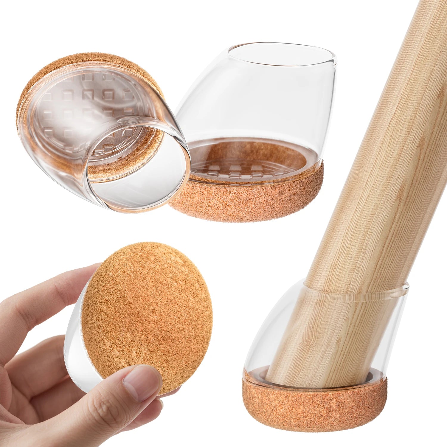 16 Stück Silikon Stuhlbein Schützer – Runde Filz Möbelkappen für 15°–25° Geneigte Stuhlbeine | Schutz für Holzböden Kaufschwan® Beige - 19-25mm
