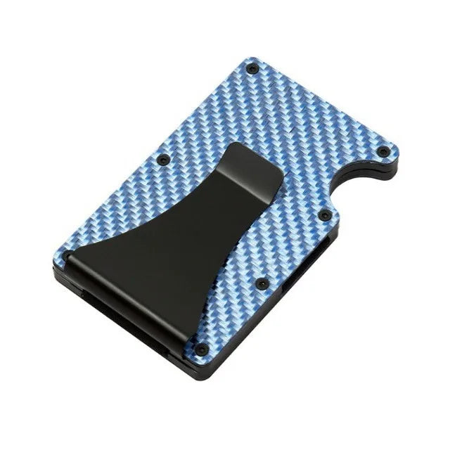 Minimalistische Geldbörse für Herren – RFID Aluminium Metall Wallet mit Geldklammer & Geldband (Carbonfaser Kartenhalter) Kaufschwan®