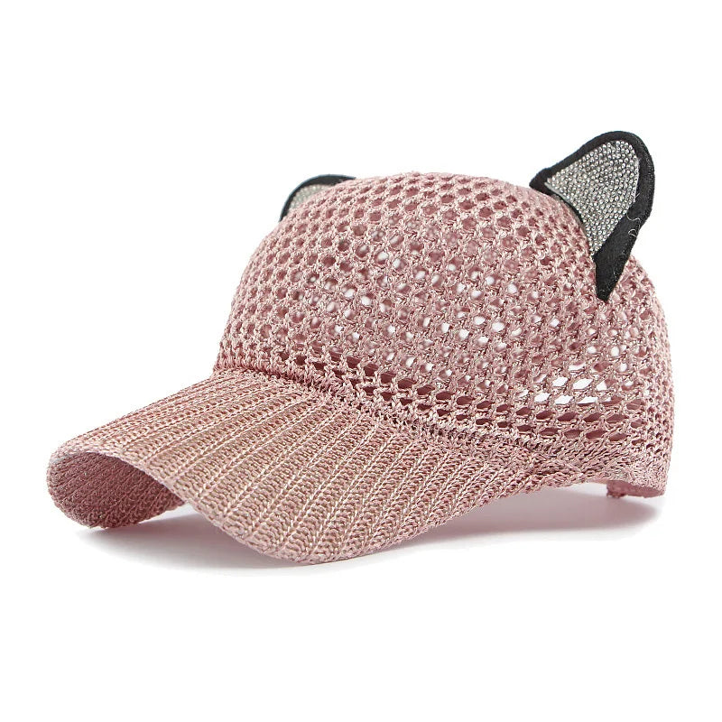 Damen Niedliche Katzenohren Mesh Baseballkappe | Verstellbare Sonnenschutz Baseballcap Kaufschwan® Rosa