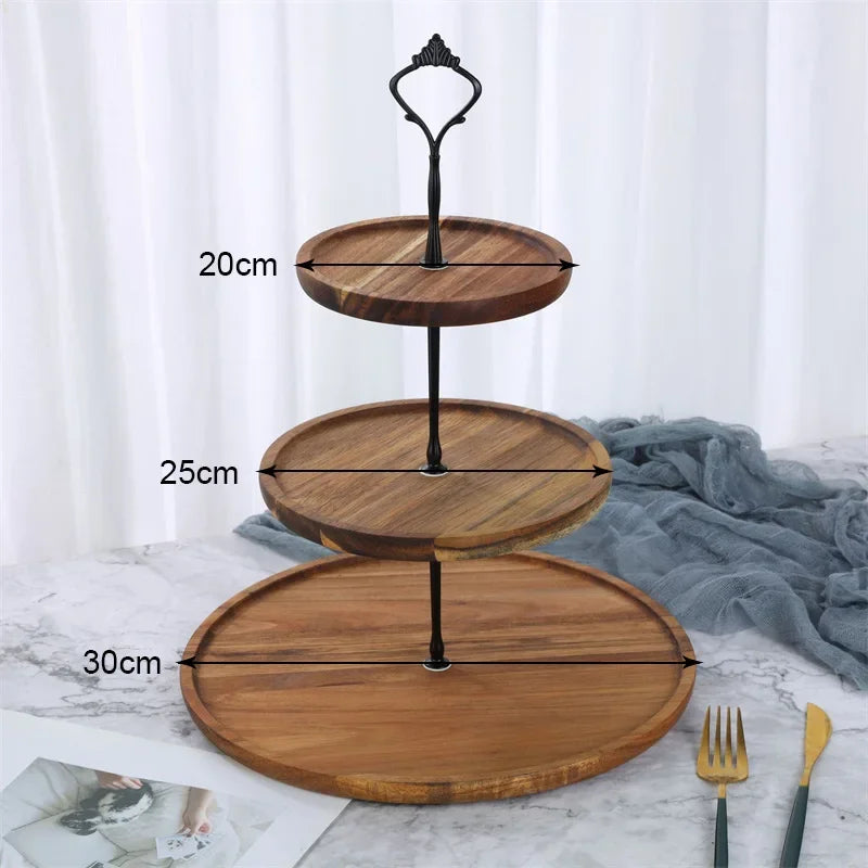 2/3-stufiger Abnehmbarer Kuchenständer – Holz Snack- & Trockenfrüchte Tablett | Dessert-, Süßigkeiten- & Cupcake Display Kaufschwan® 3 Etagen · L (20–25–30 cm)