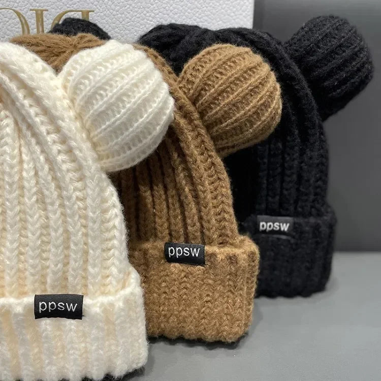 Süße Bärenohren Strickmütze – Dicke Plüsch Wintermütze für Damen & Mädchen | Niedliche Harajuku Gothic Korean Style Beanie Kaufschwan®