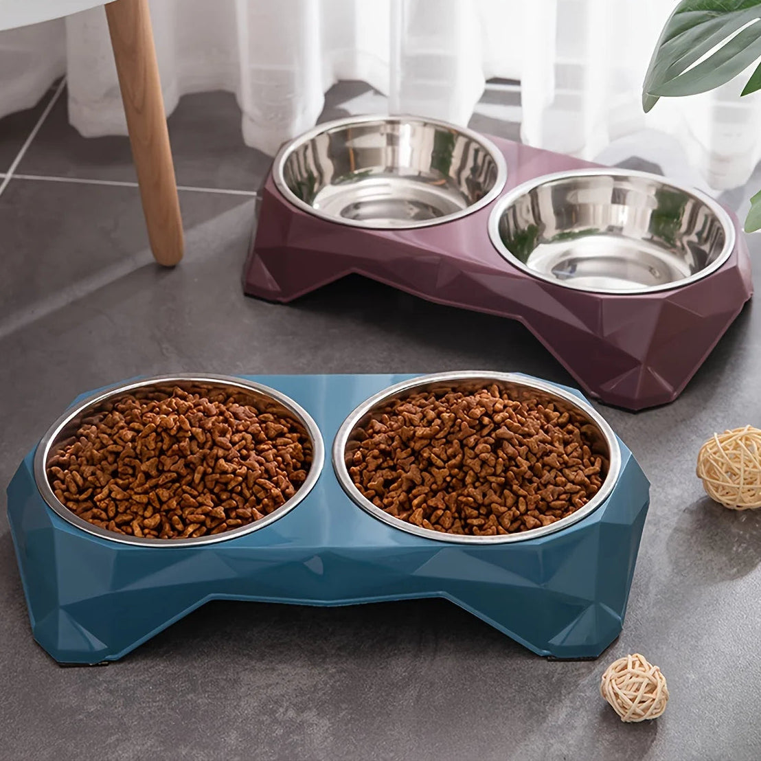Edelstahl Doppelnapf für Hunde & Katzen – Moderne Futterstation mit Diamantmuster Kaufschwan®