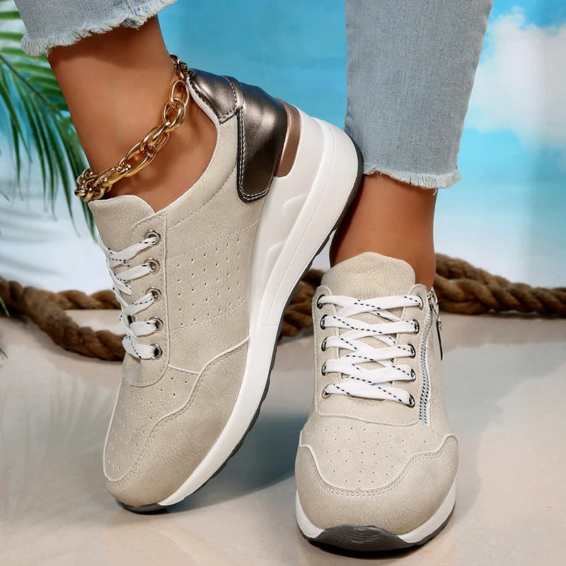 Damen Keil-Sneaker – Frühling Schnürschuhe mit Plateau-Sohle | Leichte, Rutschfeste Freizeit-Schuhe Kaufschwan®