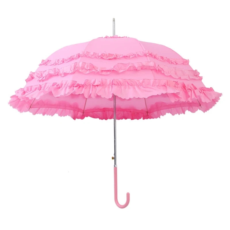Leichter Sommer & Regen Spitzen Schirm – Sommer Lolita Spitzen-Parasol – Femininer Damen Sonnenschirm, Niedlicher Haushalts-Schirm für Sonne & Stil Kaufschwan® Rosa