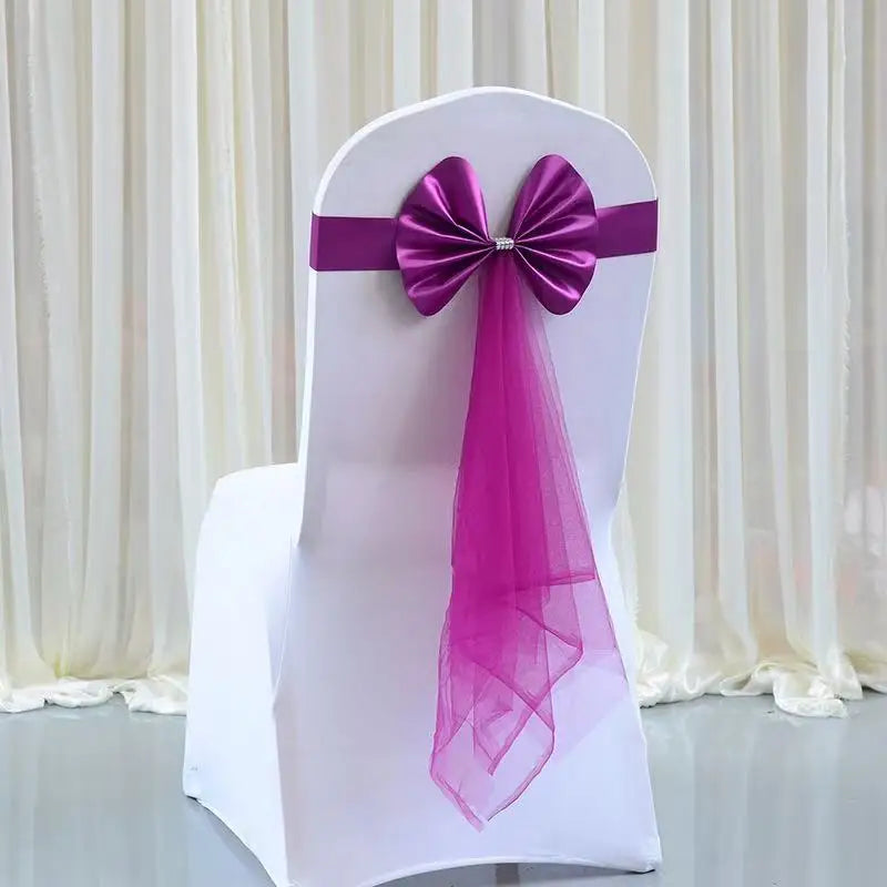 Stuhlschleife aus Stretch-Spandex mit Organza Schmetterlingsband – Elegante Stuhldekoration Kaufschwan® Purpur