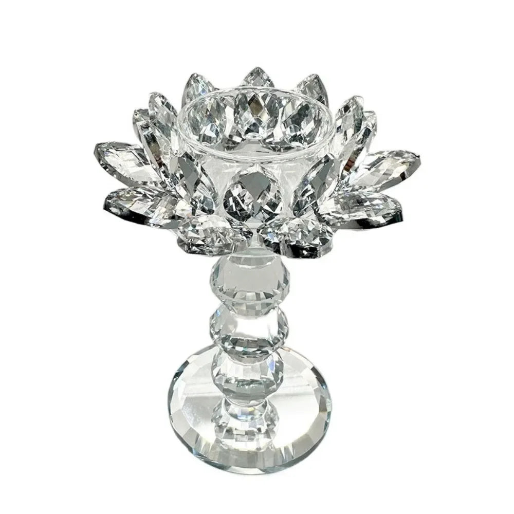 Kristall Lotus Kerzenhalter – Eleganter Klarer Blumen-Teelichthalter mit Flachem Standfuß für Party Dekoration Kaufschwan® M