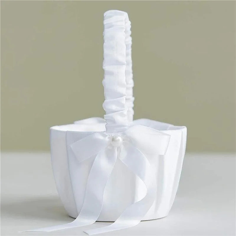 Satin Perlen Blumenkorb – Eleganter Hochzeitskorb für Blumenmädchen und Ringe Kaufschwan®