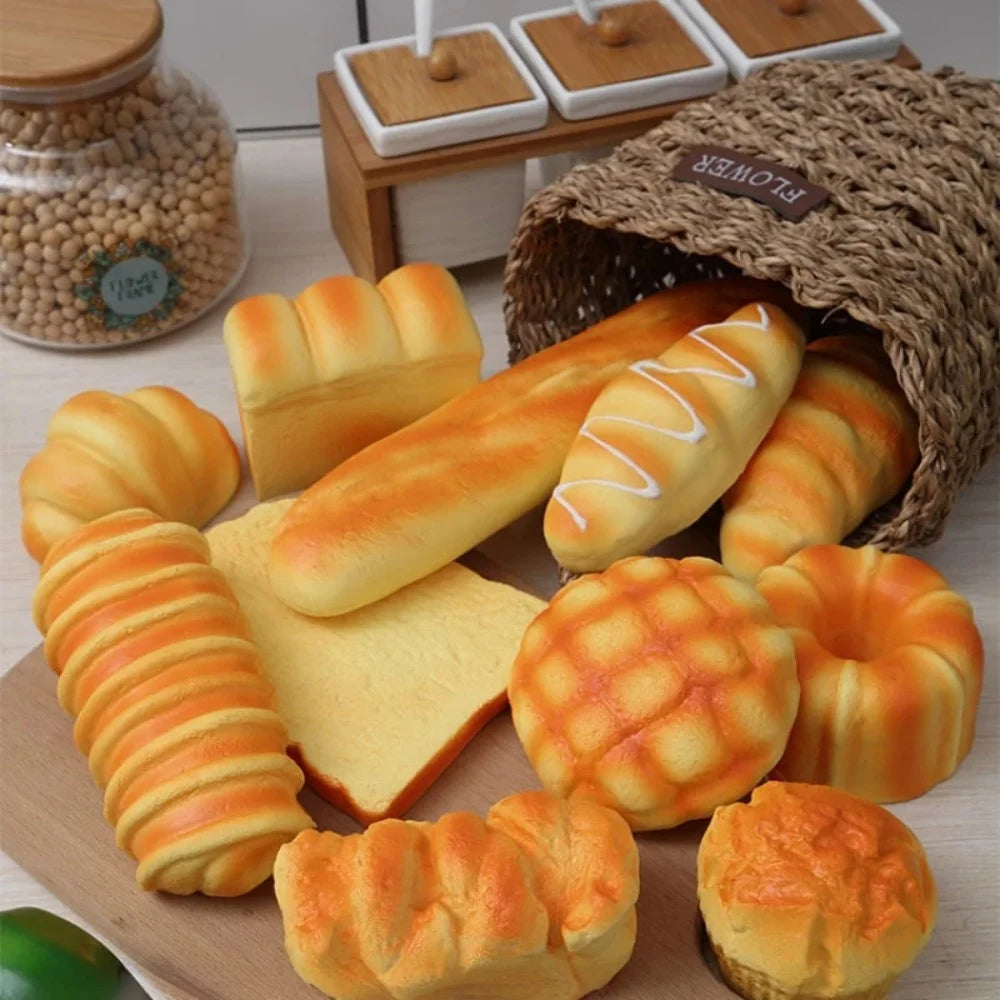 Squishy Lebensmittel-Simulationsspielzeug – Langsam Aufgehende Donut-, Croissant-, Brötchen-, Toastbrot-, Waffel- & Baguette-Knautschspielzeuge