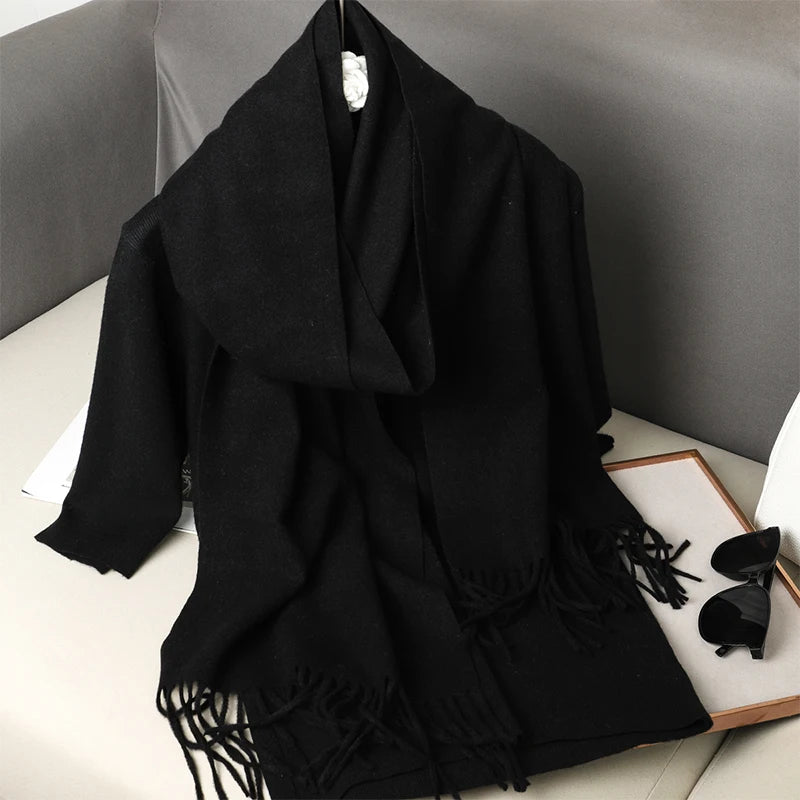Bunte Winter Schals für Damen | Langer Kaschmir-Optik Wärmeschal | Einfarbig Hijab, Umschlagtuch & Pashmina Kopftuch