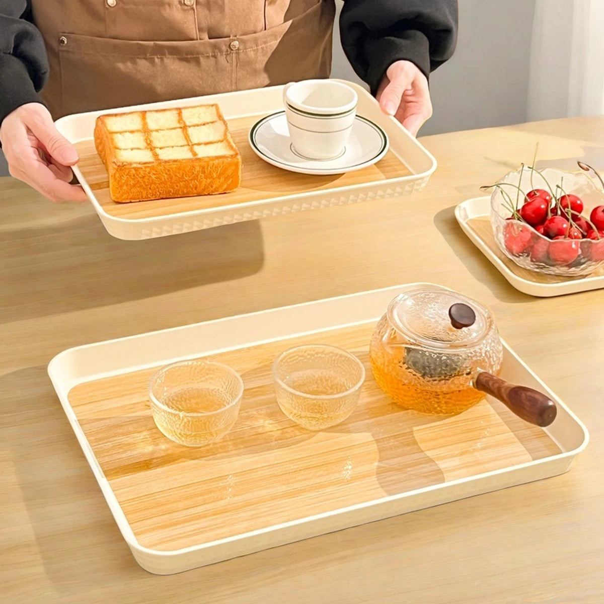 Großes Rechteckiges Kunststoff-Tablett – Wiederverwendbares Servier- & Aufbewahrungs-Tablett für Tee, Desserts, Obst & Küche Kaufschwan®