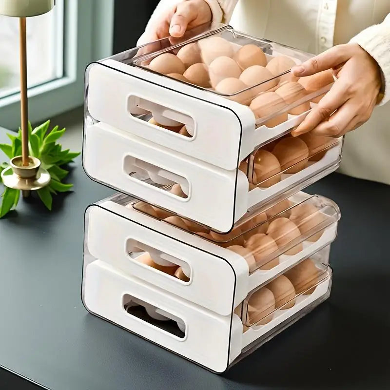 Eier Aufbewahrungsbox – 2-Lagiger Schubladen Kühlschrank Organizer | Große Kunststoff Eierbox für Küche Kaufschwan®