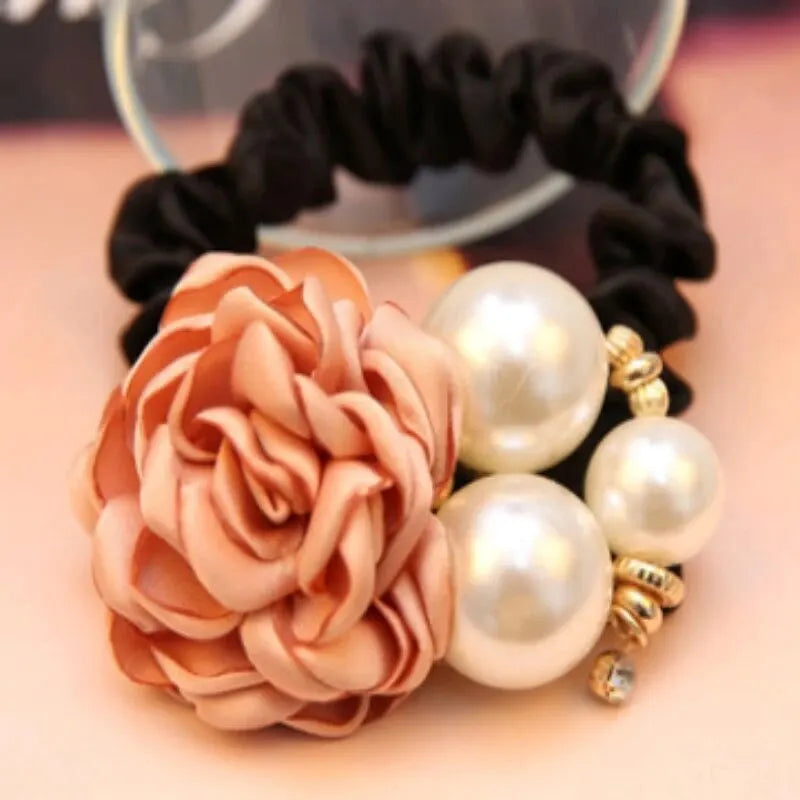 Perlen Rosen Blumen Haaraccessoires | Kamelien Haargummi Scrunchie | Eleganter Haarring für Damen Kaufschwan® Sekt