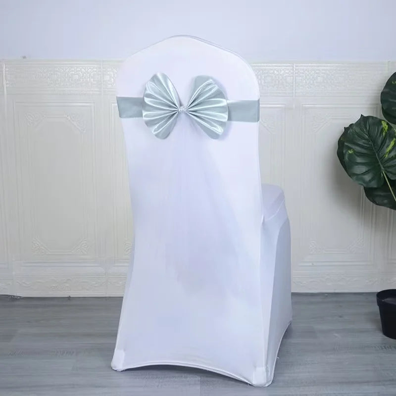 Stuhlschleife aus Stretch-Spandex mit Organza Schmetterlingsband – Elegante Stuhldekoration Kaufschwan® Grau