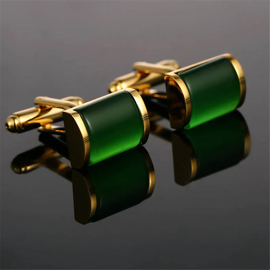 Herren Manschettenknöpfe mit Grünem Kristall – Elegante Französische Manschetten | Business & Anlass Schmuck für Hemd & Anzug Kaufschwan®