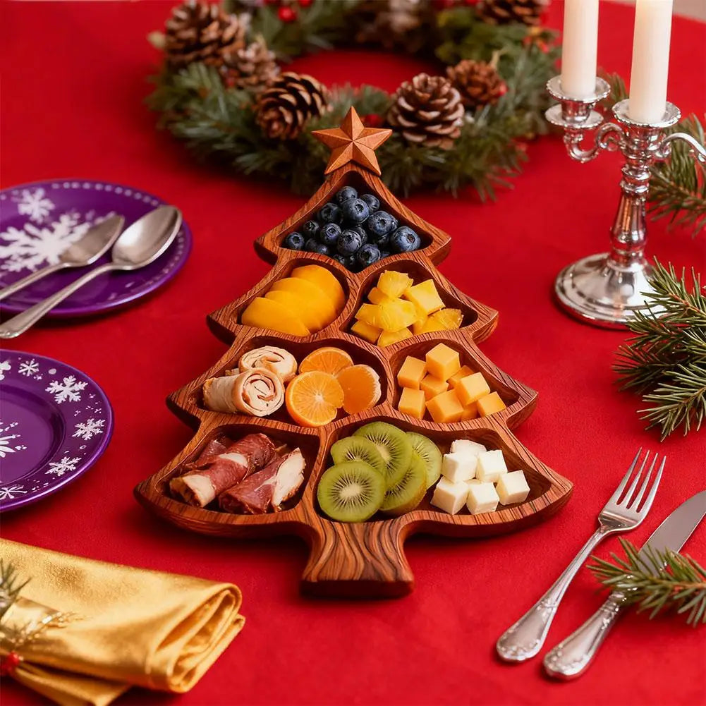 Weihnachtsbaum Servierplatte – Holz Charcuterie Board mit Fächern | Obst, Nüsse, Süßigkeiten & Käse Platte Kaufschwan®