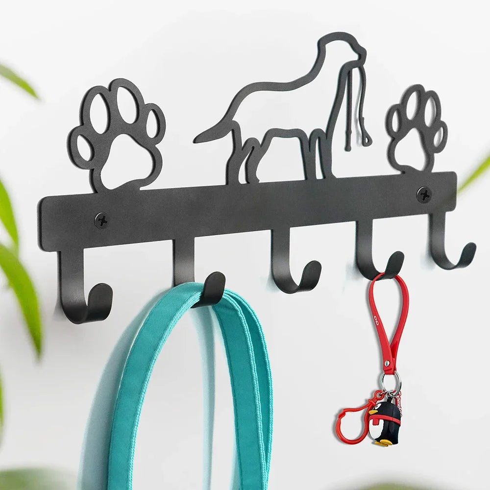 Metall Wandhaken mit Pfotenmotiv – Hundehalter mit 5 Haken | Wandorganizer aus Eisenkunst für Schlüssel, Leinen & Jacken Kaufschwan®