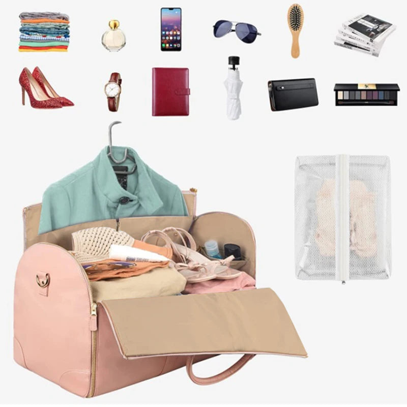 Faltbare Damen Reisetasche – Große PU Leder Carry-on Kleidungstasche | Damen Business Reise Duffel Bag Kaufschwan®