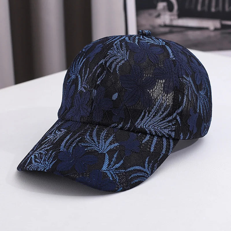 Vintage Bestickte Baseballkappe mit Blumen | Verstellbare Monochrome Sonnenschutz-Kappe für Damen & Herren | Stilvolle Frühling & Sommer Baseballcap Kaufschwan® Marineblau Einstellbar