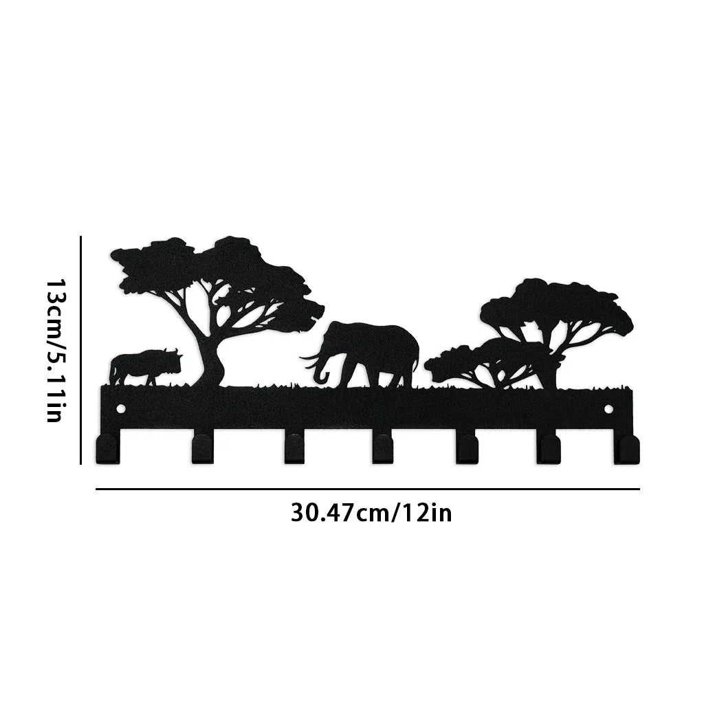 Metall Schlüsselhalter Elefant – Schwarzer Wandhaken mit 7 Haken | Dekorativer Schlüssel Organizer aus Eisen für Schlüssel, Taschen & Handtücher Kaufschwan® Schwarz
