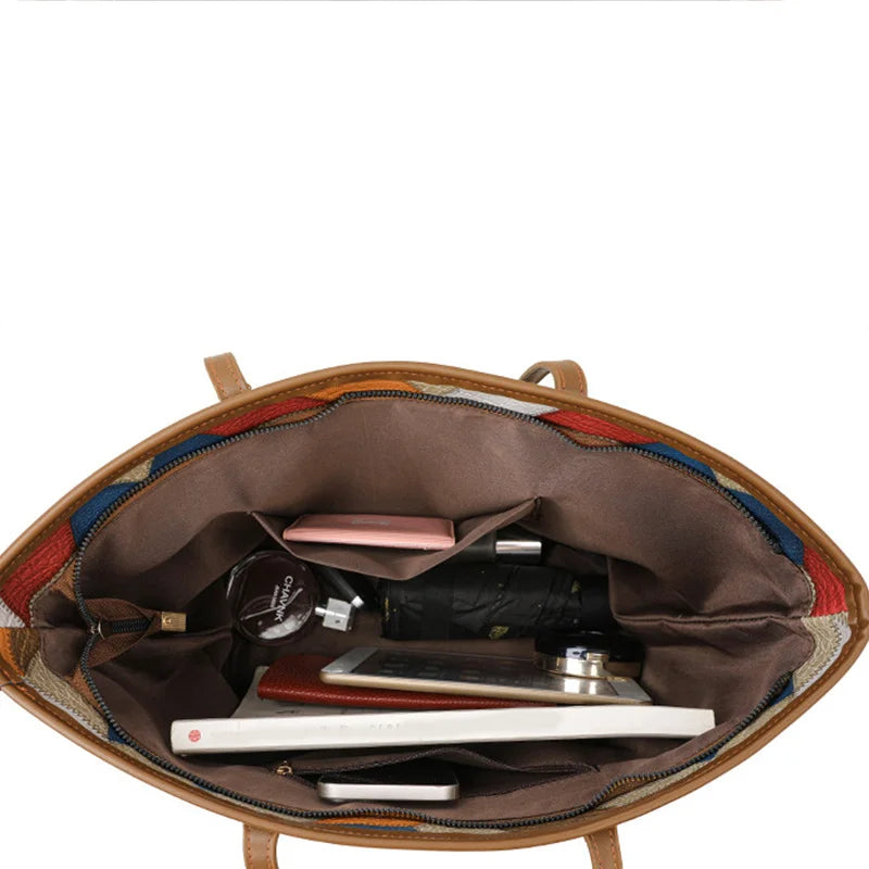 Damenhandtasche mit Großem Fassungsvermögen – Lässige PU Leder Patchwork Tote | Modische Unterarm & Schultertasche Kaufschwan®