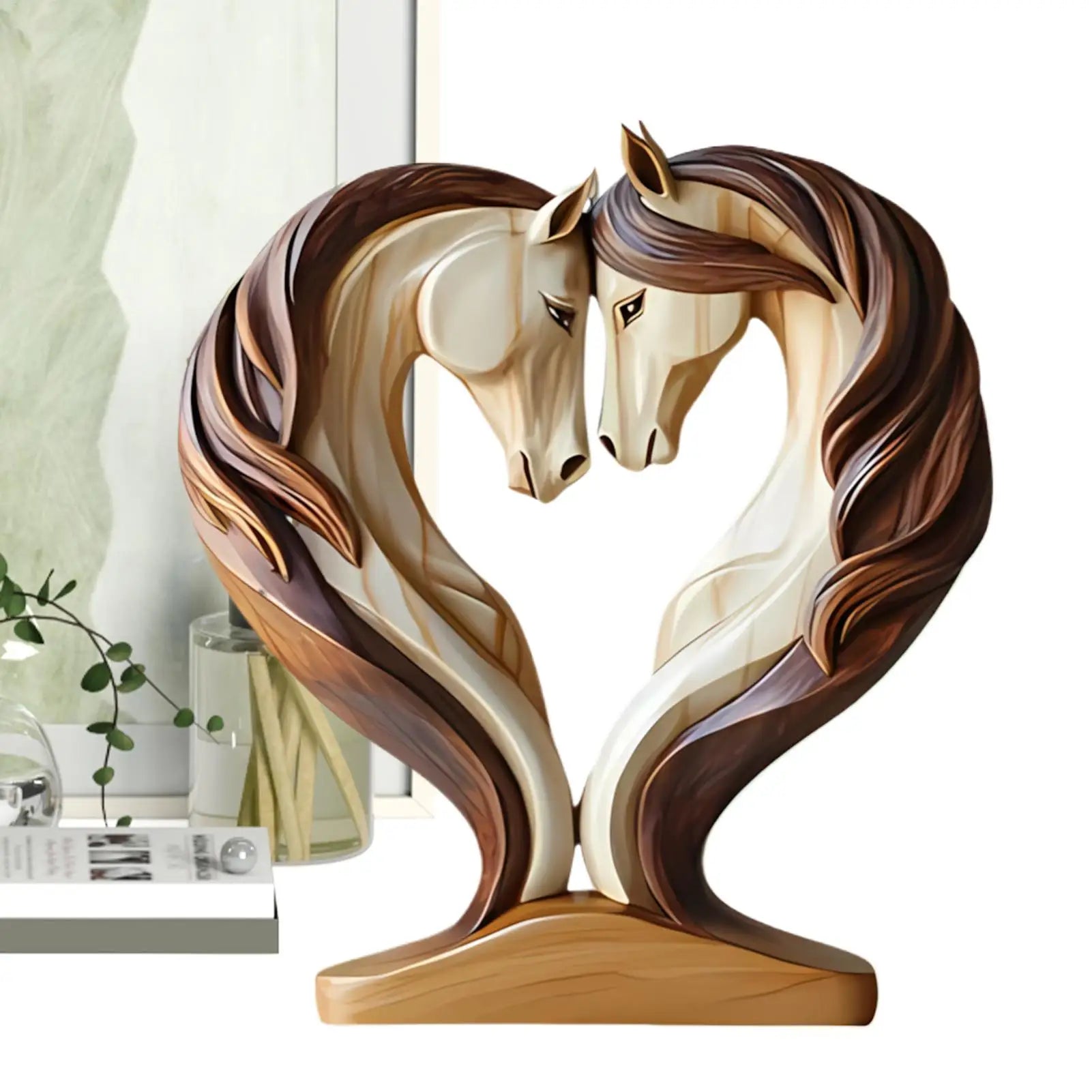 2D Holz Pferde Skulptur – Tierornament in Kuschelpose für Tisch, Arbeitsplatz, Zuhause und Kinderzimmer Kaufschwan®