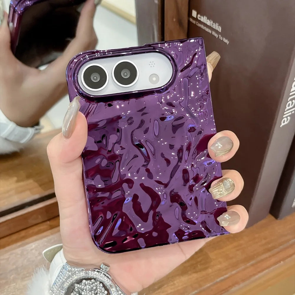 Chrom Schutzhülle mit Wasserwellenstruktur für iPhone Duo – Farbige Hart-PC-Hülle mit Stoß- und Scharnierschutz Kaufschwan®