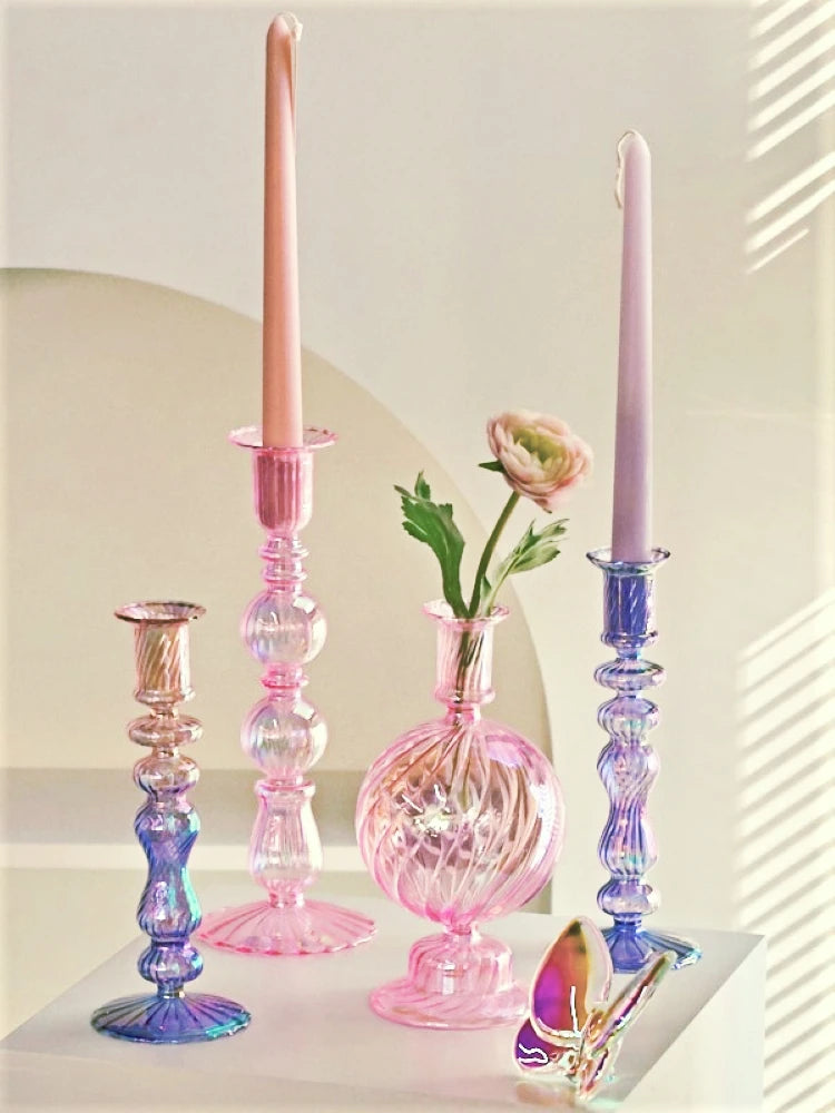 Floriddle Retro Kerzenständer – Hohe Stabkerzenhalter im Glasvasen-Stil für Zuhause, Party & Hochzeitsdekoration Kaufschwan®