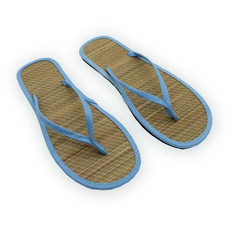 Damen Flache Flip-Flops | Bequeme Rutschfeste Bambus-Rattan Sandalen | Hausschuhe für Bad & Alltag
