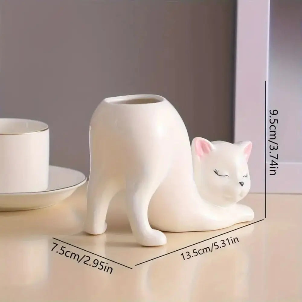 Weißer Katzen Blumentopf – Boho Stil Schlafendes Kätzchen Pflanztopf | Leicht & Langlebig für Innen- & Außenbereich Kaufschwan®