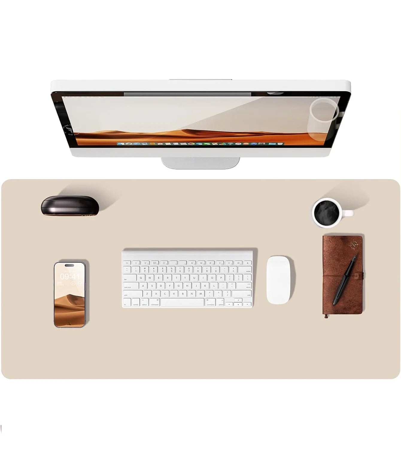 Große PU Leder Schreibtischunterlage – Rutschfeste Office Tischmatte und Laptop Schutzauflage Kaufschwan® Eierschale 60x35 cm