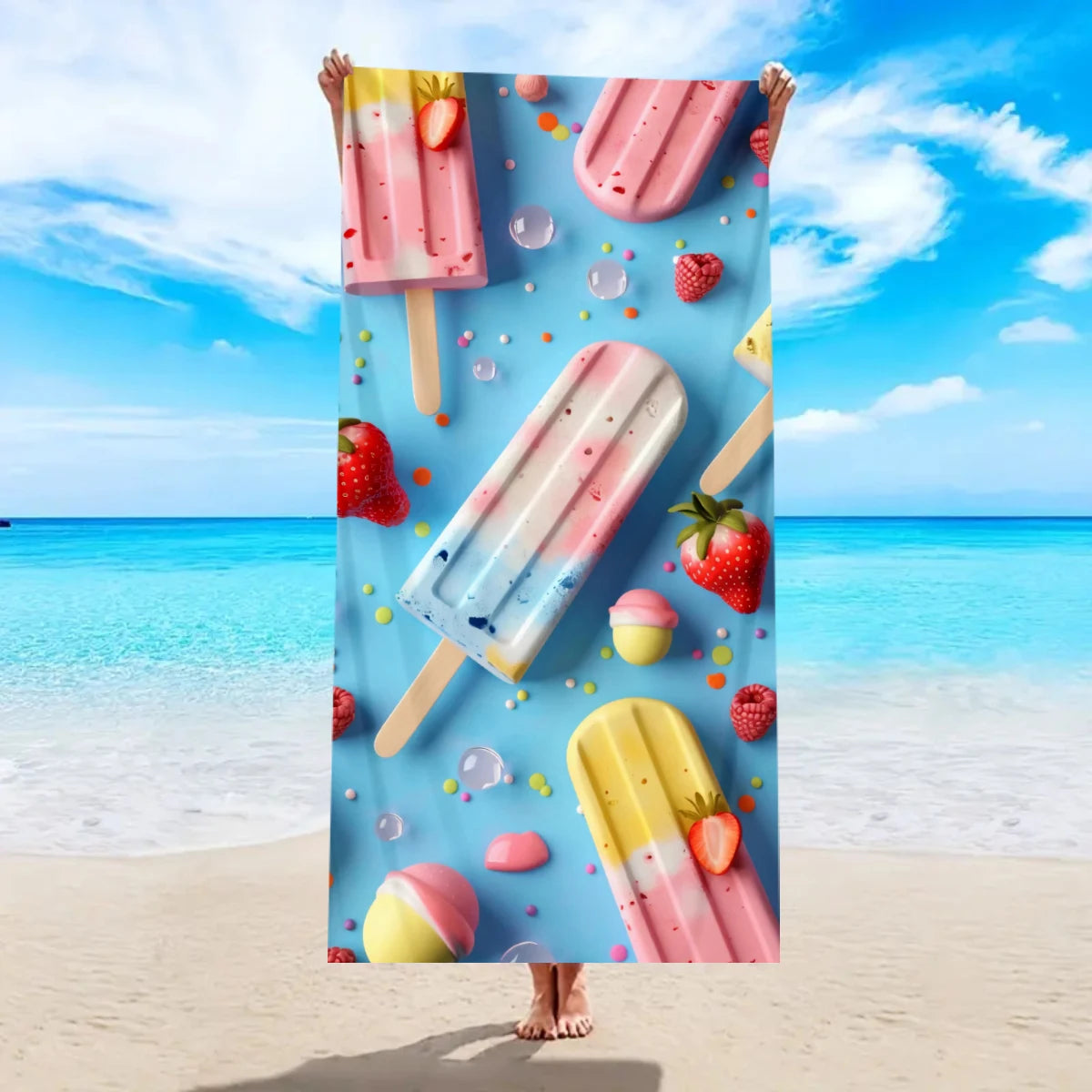 Strandtuch mit Eiscreme-Motiv – Schnell Trocknendes & Saugfähiges Mikrofaser Handtuch | Lustiges Sommer Handtuch für Reisen, Sport & Yoga Kaufschwan® Design 2 150x75cm