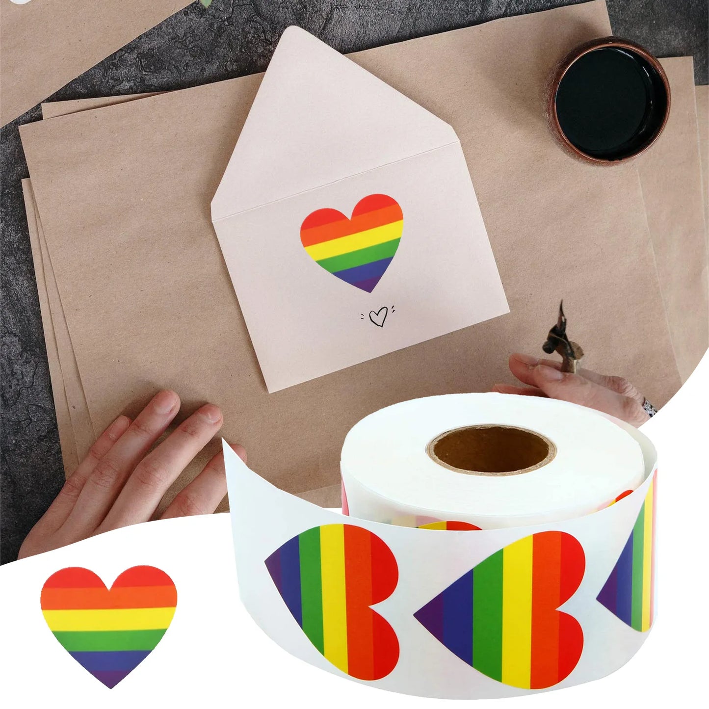 500 Stück Pride Aufkleber – Regenbogen Herz & Quadrat Etiketten | 3,8cm/2,5cm Klebeaufkleber für Tasse, Tasche, Vase & DIY-Dekoration Kaufschwan®