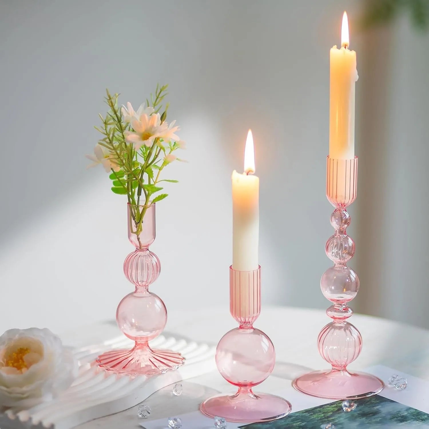 Transparente (3 Stück) Kerzenhalter – Elegante Gewellte Kerzenständer für Stabkerzen zur Wohn- & Party Dekoration Kaufschwan®