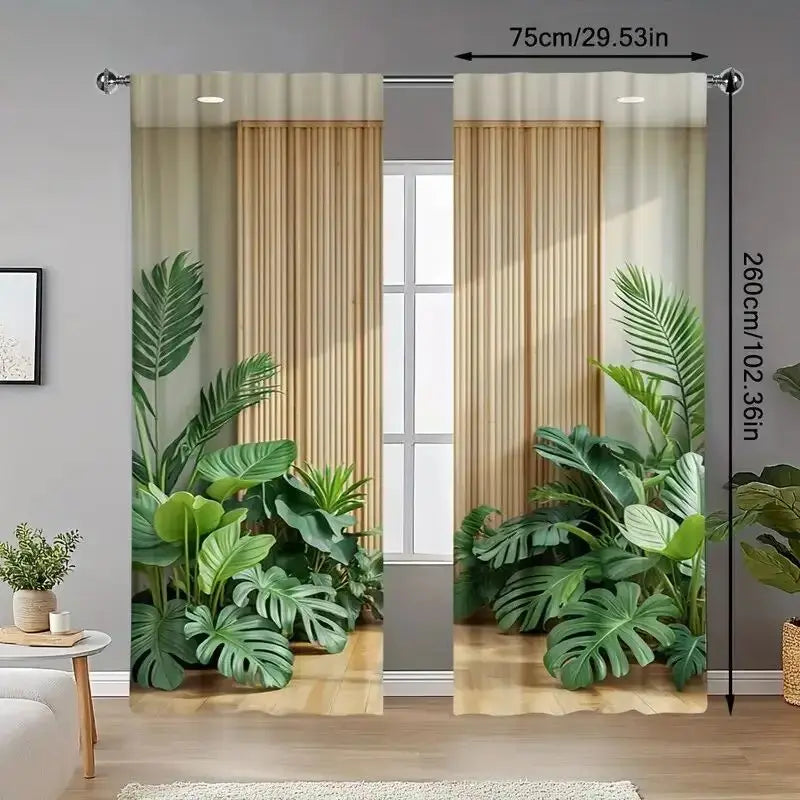 Tropischer Monstera Palmblatt Verdunkelungsvorhang für Wohnzimmer Schlafzimmer Fenster 2 Stück/Set Kaufschwan®