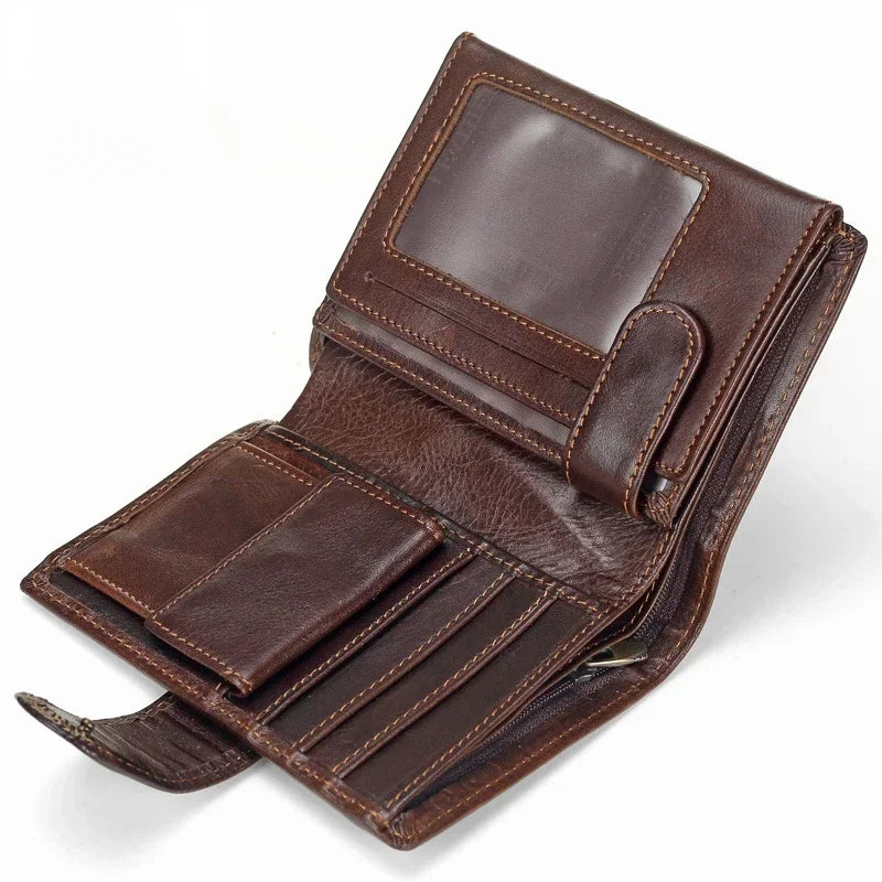 Herren Geldbörse aus Echtem Rindsleder – Retro Kurzformat | Hochwertige Lederbörse mit Hasp-Verschluss & Münzfach Kaufschwan®
