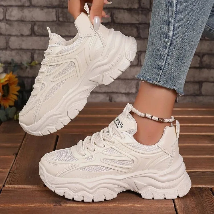 Damen Plateau-Sneaker – Runde Zehenform, Mesh Tennisschuhe | Herbstmode Atmungsaktive & Bequeme Sportschuhe Kaufschwan®