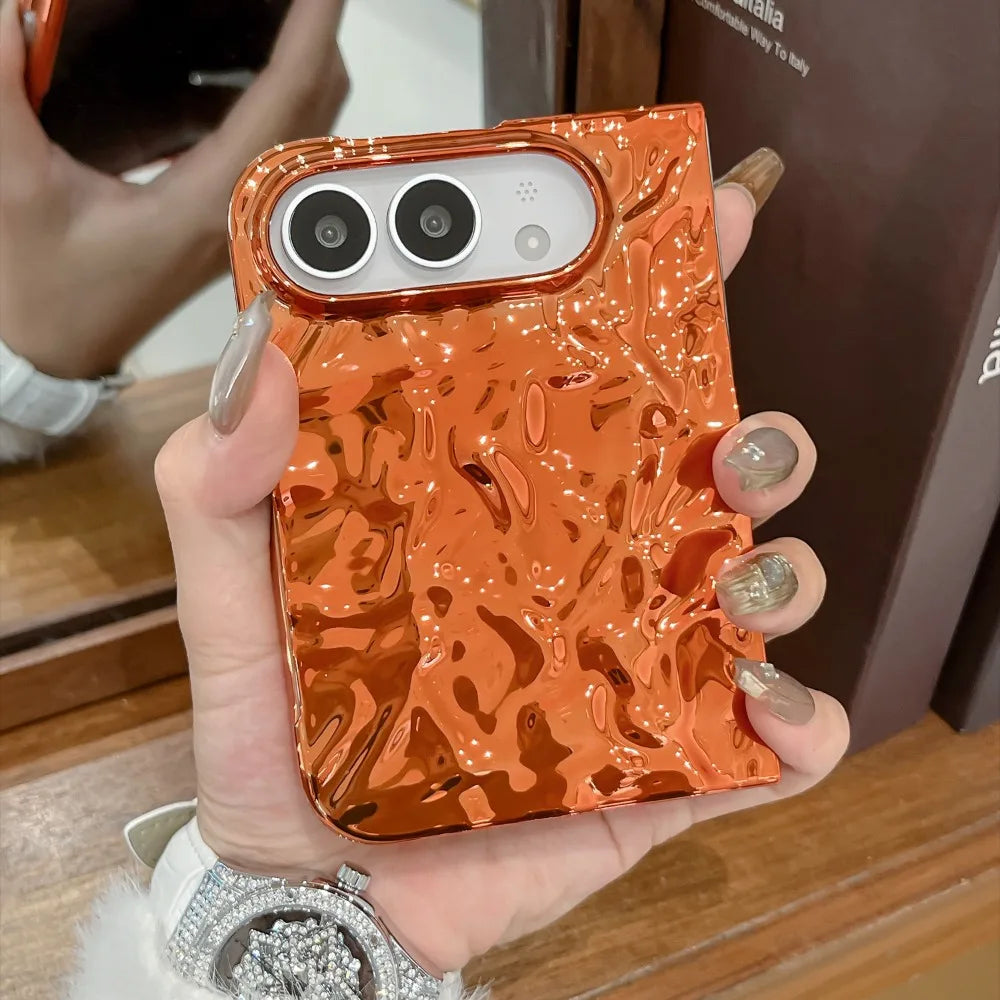 Chrom Schutzhülle mit Wasserwellenstruktur für iPhone Duo – Farbige Hart-PC-Hülle mit Stoß- und Scharnierschutz Kaufschwan®