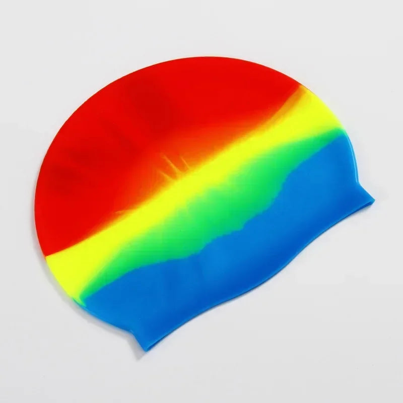 Silikon Schwimmkappe – Wasserdicht & Elastisch | Badehaube für Lange Haare | Unisex Schutzkappe für Schwimmbad & Training Kaufschwan® Regenbogen