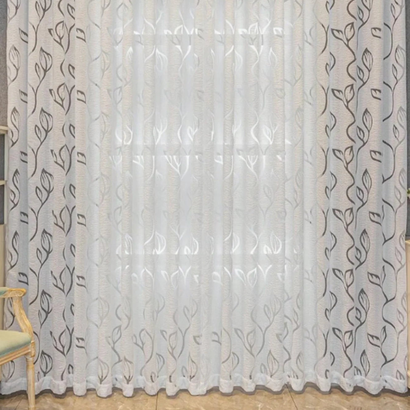 Bestickter Blatt Transparenter Vorhang mit Hohlausschnitt Stangentasche für Wohnzimmer Büro Dekoration Kaufschwan®