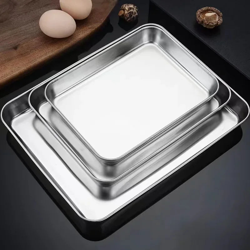 Rechteckiges Edelstahl-Serviertablett für Küche – Metall-Foodtray & Dinnerware-Teller für Wurst, Nudeln, Obst, Restaurant & Hotel Kaufschwan®