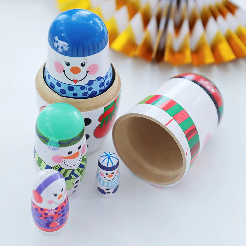 5 Stück Handbemalte Weihnachts-Matrjoschka – Holz-Nestpuppen Set | Niedliche Dekoration & Geschenk für Kinder Kaufschwan®