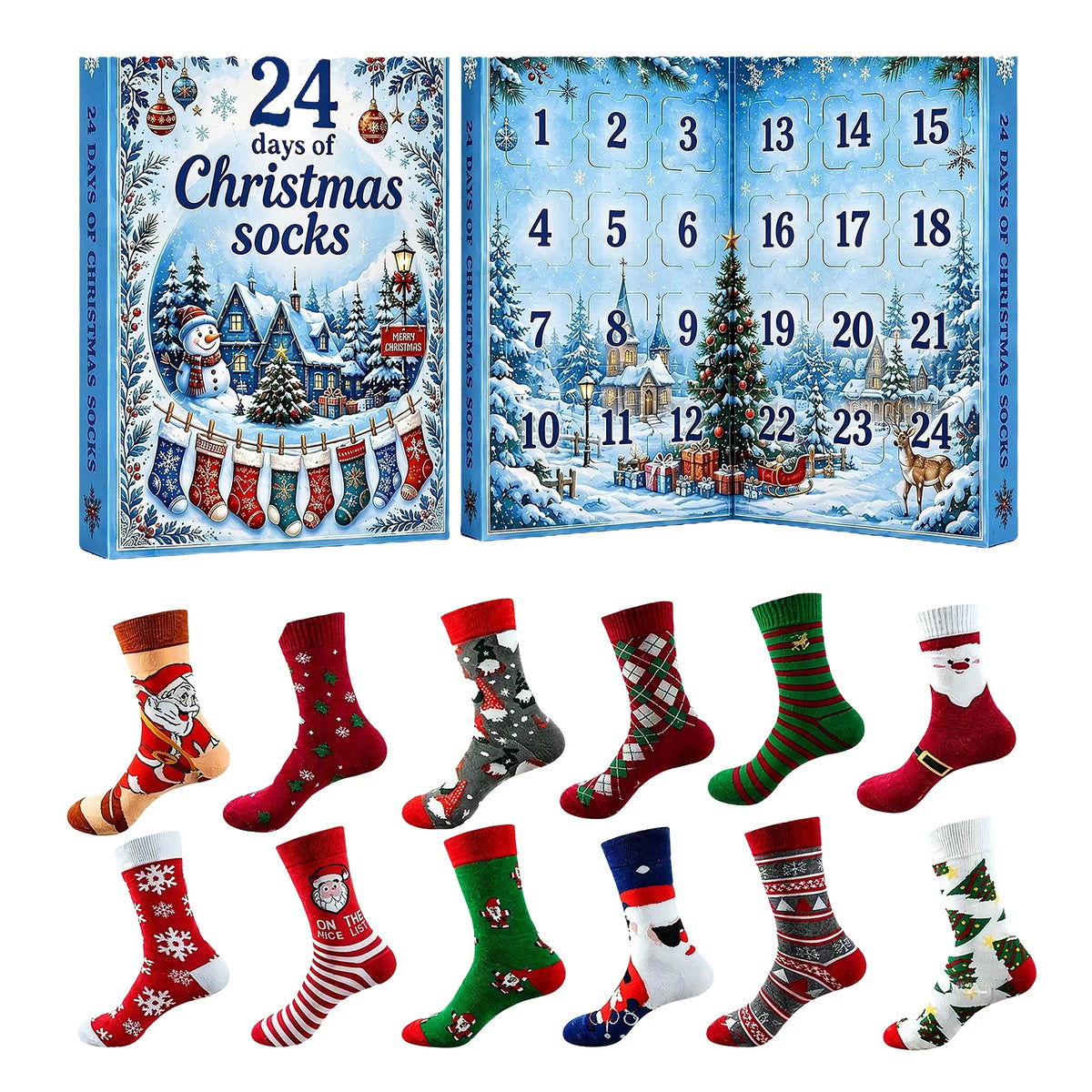 Socken-Adventskalender – 24-Tage-Weihnachtskalender mit Warmen Weihnachtssocken für Damen & Herren
