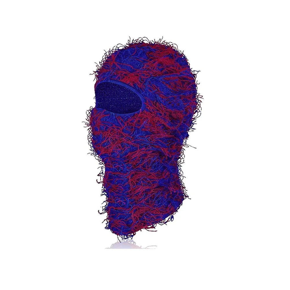 Motorrad Hip-Hop Balaclava – Gestrickte Vollgesichts-Skimütze im Used-Look | Damen Outdoor Camouflage Fuzzy Beanie Wintermütze Kaufschwan® Blau Rot