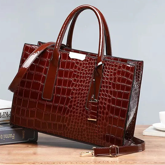 Luxus Vintage Damenhandtasche mit Kroko Muster – Große Leder Tote | Business Schultertasche für Frauen Kaufschwan®