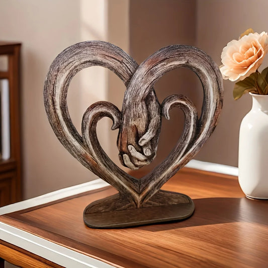 Deko Herz mit Haltenden Händen – Flache Holz Wanddekoration Symbol für Ewige Liebe Kaufschwan® Braun 15x15cm