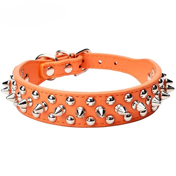 PU Leder Hundehalsband mit Nieten Punk Stil Verstellbares Halsband für Kleine Hunde Katzen Kaufschwan® Gelb XS