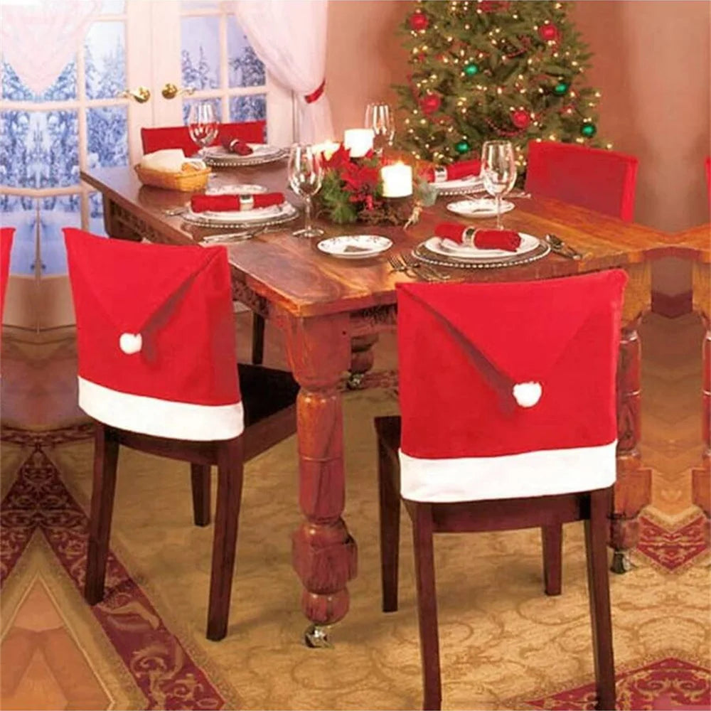 4 Stück Weihnachtsstuhlbezüge – 25x20 Zoll Festliche Dekoration | Langlebige Stoff Stuhlhussen für Zuhause & Partys Kaufschwan®