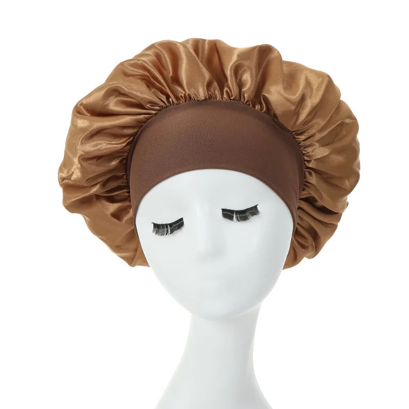 Doppellagige Satin-Schlafhaube für Damen – Verstellbare Seidige Nachthaube für Lockiges Haar und Haarpflege