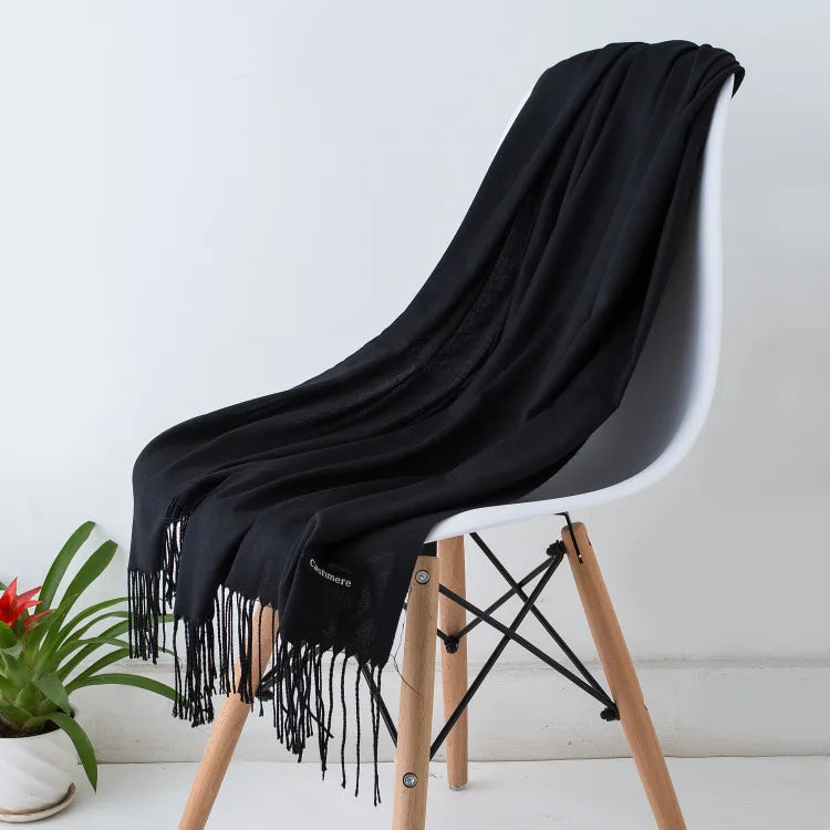 Damen Pashmina Schal | Weich wie Kaschmir | Schal, Reise- & Büro-Accessoire Kaufschwan® Schwarz 70x200CM
